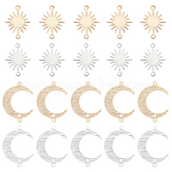 BENECREAT 32Pcs 4 Styles Brass Connector Charms Sets, Moon & Sun Links, Mixed Color, 13~16.5x17.5~22x0.7~0.8mm, Hole: 1.2mm, 8pcs/style