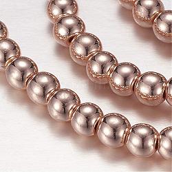 Chapelets de perles en hématite synthétique sans magnétiques, ronde, rose plaqué or, 4mm, Trou: 0.5mm, Environ 104 pcs/chapelet, 15.7 pouce