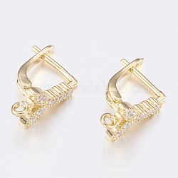 Brass Micro Pave Cubic Zirconia Hoop Earring Findings with Latch Back Closure, Flower, Clear, Golden, 20x9x13mm, Hole: 1.5mm, Pin: 1.2mm