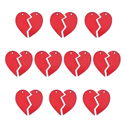 20 pieza de colgante de corazón roto, colgante de acrílico de medio corazón rojo para joyería, collar, pendientes, manualidades, rojo, 27x15.5mm, agujero: 1.5 mm