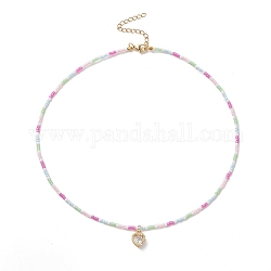 Collana con pendente a cuore in lega di zirconi cubici con catene di perline di semi di vetro per donna, colorato, 18.50 pollice (47 cm)