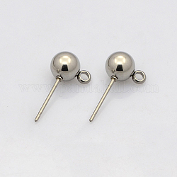 Accessoires de puces d'oreilles en 304 acier inoxydable, avec boucle, postes de boucle d'oreille, couleur inoxydable, 15~16x8x5mm, Trou: 1mm, pin: 0.4 mm