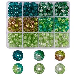 300 pièces 6 couleurs perles de verre craquelées peintes à la bombe, ronde, vert foncé, 8mm, Trou: 1.3~1.6mm, 50 pcs / couleur