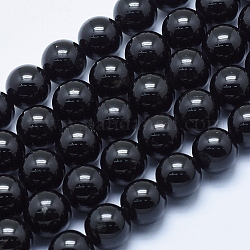 Abalorios naturales turmalina negro hebras, redondo, 10~10.5mm, agujero: 1 mm, aproximamente 39 unidades / cadena, 15.7 pulgada (39 cm)