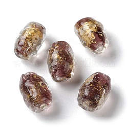 Brin de perles de lampadaire en sable doré fait à la main, ovale, rouge violet pâle, 11~12x17~17.5mm, Trou: 1.8mm, Environ 25 pcs/chapelet, 16.14'' (41 cm)