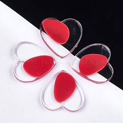 Des perles de résine transparentes, pour création de pendentif , la moitié foré, cœur, rouge, 37~37.5x37~37.5x4.5~5.5mm, demi-trou: 1 mm
