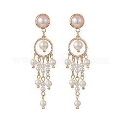 Orecchini lampadari con nappe e perle di conchiglia, gioielli in ottone per le donne, oro, 62.5mm, ago :0.7mm