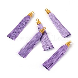 Gros pendentifs de tassel en nylon, avec les accessoires en fer, or, support violet, 86x9.5mm, Trou: 3x5mm