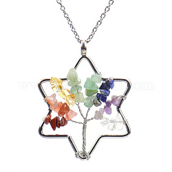 Colliers avec pendentif étoile de David et arbre de vie en pierres précieuses naturelles, collier chaîne câblée pour femme, 20-7/8 pouce (53 cm)