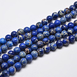 Fili di perle di diaspro imperiale naturale, tondo, tinto, blu, 4mm, Foro: 1 mm, circa 90pcs/filo, 15.2 pollice