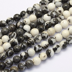 Hebras de perlas naturales de jaspe cebra negra, redondo, 6mm, agujero: 1 mm, aproximamente 62 pcs / cadena, 15.7 pulgada (40 cm)