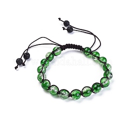 Baking Painted Crackle Glass Braided Bead Bracelets, with Natural Lava Rock and Nylon Thread Cord, Dark Green, 2-1/8 inch(5.45cm)