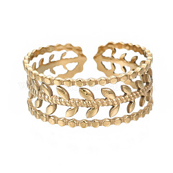 304 anillo de puño abierto de hoja de acero inoxidable, anillo grueso hueco para mujer, dorado, nosotros tamaño 6 3/4 (17.1 mm)