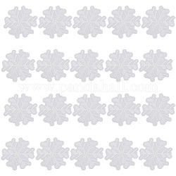 Computerized Embroidery Cloth Iron on/Sew on Patches, Costume Accessories, Appliques, Snowflake, White, 62x63~65x1mm