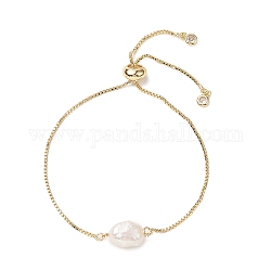 Pulsera ovalada con cuentas de perlas naturales, joyas de latón para mujer, dorado, diámetro interior: 3/8~2-1/2 pulgada (1~6.4 cm)