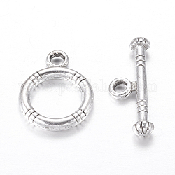 Tibetischen Stil Legierung Knebel  Verschlüsse, Antik Silber Farbe, bleifrei und cadmiumfrei und nickelfrei, Ring: 15x12 mm, Bar: 18.5x3.5 mm, Bohrung: 2 mm