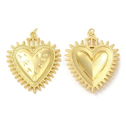 Eco-Friendly Brass Pendants, with Jump Ring, [Lead Free & Cadmium Free, Heart Charm, Real 18K Gold Plated, 38.5x31.5x4mm, Hole: 3mm