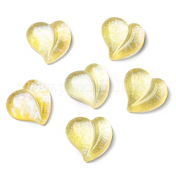 Cabochon in resina traslucida, cuore glitterato, giallo champagne, 15.5x16x6.5mm