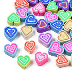 Бусины из полимерной глины , сердце, разноцветные, 9~10x8~11.5x5 мм, отверстие : 1.4 мм