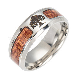 Anillos de dedo de banda ancha de acero inoxidable, con acacia, árbol, tamaño de 9, color acero inoxidable, 19mm