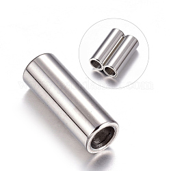 304 Stainless Steel Magnetic Clasps with Glue-in Ends, Column, Stainless Steel Color, 16x6mm, Hole: 4mm