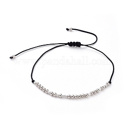 Bracelets unisexes réglables en code morse, bracelets d'amitié Saint-Valentin, avec cordon en nylon et perles en laiton plaqué platine, le code morse n'abandonne jamais, noir, 2.3~8.6 cm