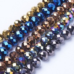 Placcare trasparente perle di vetro fili, pieno placcato, sfaccettato, rondelle, colore misto, 6x5mm, Foro: 1 mm, circa 85~88pcs/filo, 16.1~16.5 pollice (41~42 cm)