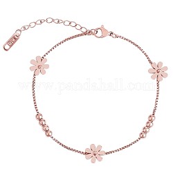 Titan-Stahl-Gänseblümchen-Knöchel mit Kastenketten für Frauen, Roségold, 7-1/2 Zoll (19 cm)