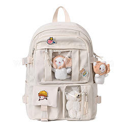 Nylon Backpacks, with Clear Window, for Student Woman Girls, Antique White, 43x30x13cm