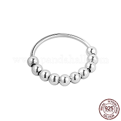 925 anello da dito in argento sterling rodiato, anello rotante con perline per calmare le preoccupazioni, platino, misura degli stati uniti 6 (16.5mm)