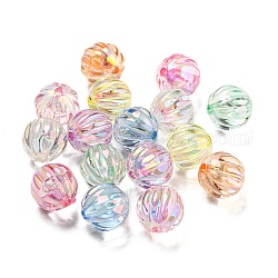 Placage uv perles acryliques transparentes, de couleur plaquée ab , citrouille irisée, couleur mixte, 11x11mm, Trou: 1.8mm
