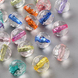 Perles en acrylique transparente, ronde, facette, couleur mixte, 12x11.5mm, Trou: 1.8mm
