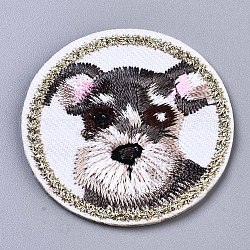 Round with Dog Appliques, Computerized Embroidery Cloth Iron on/Sew on Patches, Costume Accessories, Gray, 41x1.5mm