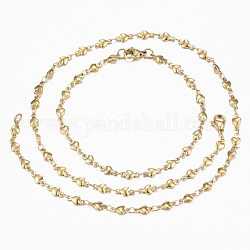 304 ensembles de bijoux de la chaîne de liaison de coeur en acier inoxydable, colliers et bracelets, avec fermoir pince de homard, or, 17.72 pouce (45 cm), 4mm, 8-1/4 pouce (210 mm)