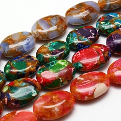 Synthetic Imperial Jasper Bead Strands, Dyed, Oval, Mixed Color, 14x10x5mm, Hole: 1mm, about 29pcs/strand, 15.7 inch