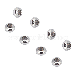 UNICRAFTALE About 30pcs 6mm Rondelle Stopper Beads Stainless Steel Slider Beads with Rubber Inside 1.5mm Hole Bead Finding Metal Bead for DIY Jewelry Making, Stainless Steel Color