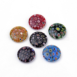 Perles vernissées de millefiori manuelles, plat rond, couleur mixte, 25~25.5x6mm, Trou: 1mm