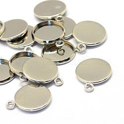 Cabochon supports pendants de fer, supports plateau à bord droit, plat rond, platine, Plateau: 12 mm, 17x14x2mm, Trou: 2mm