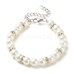 Braccialetto di perle di vetro per le donne, bianco, 7-3/8 pollice (18.6 cm)