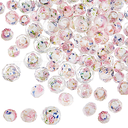 PandaHall 87pcs Floral Lampwork Beads, Gold Sand Rose Beads Faceted Glass Beads Pink Loose Beads Crystal Spacer Beads for Necklace Bracelet Earring Jewellery Making, 8/10/12mm