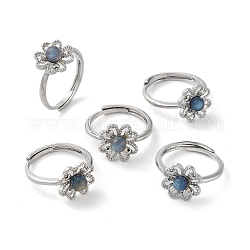 Anello regolabile con fiore in labradorite naturale, anello in ottone placcato a cremagliera da donna, platino, misura degli stati uniti 7 1/4 (17.5mm)