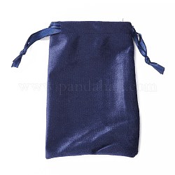 Bijoux en velours sacs à cordon, avec ruban de satin, rectangle, bleu marine, 15x10x0.3 cm