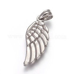 304 Stainless Steel Pendants, Wing, Stainless Steel Color, 35x14.5x3.5mm, Hole: 5x7mm