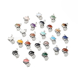 Natural & Synthetic Mixed Gemstone Pendants, with Platinum Tone Brass Findings, Lead Free & Cadmium Free, Fox Charms, Mixed Dyed and Undyed, 30~32x22x7~8mm, Hole: 5x8mm