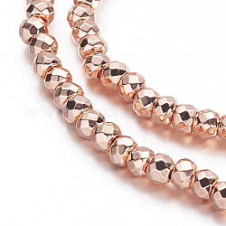 Chapelets de perles en hématite synthétique sans magnétiques, facette, rondelle, rose plaqué or, 3x2mm, Trou: 1mm, Environ 184 pcs/chapelet, 15.7 pouce