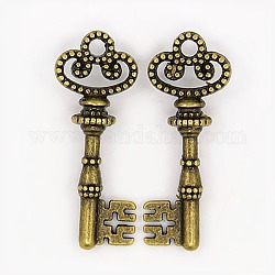 Tibetan Style Pendants, Lead Free and Cadmium Free, Skeleton Key Pendants, Antique Bronze, 31x12x2mm, Hole: 3mm, about 560pcs/1000g