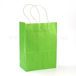 Reine farbige Kraftpapiertüten, Geschenk-Taschen, Einkaufstüten, mit Papiergarngriffen, Rechteck, Rasen grün, 33x26x12 cm
