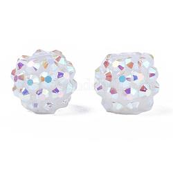 Abalorios de resina de Diamante de imitación, con el estilo de la jalea dentro, color de ab, redondo, blanco, 12x10mm, agujero: 2 mm