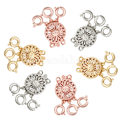 SUNNYCLUE Brass Box Clasps, Multi-Strand Clasps, with Spring Ring Clasps, Flat Round, 3-Strands, 6-Holes, Mixed Color, 24x11x5.5mm, Hole: 2mm, 3 colors, 2sets/color, 6sets/box