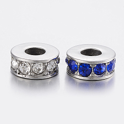 Perles de strass en 304 acier inoxydable, Perles avec un grand trou   , colonne, couleur mixte, 14x6mm, Trou: 6mm